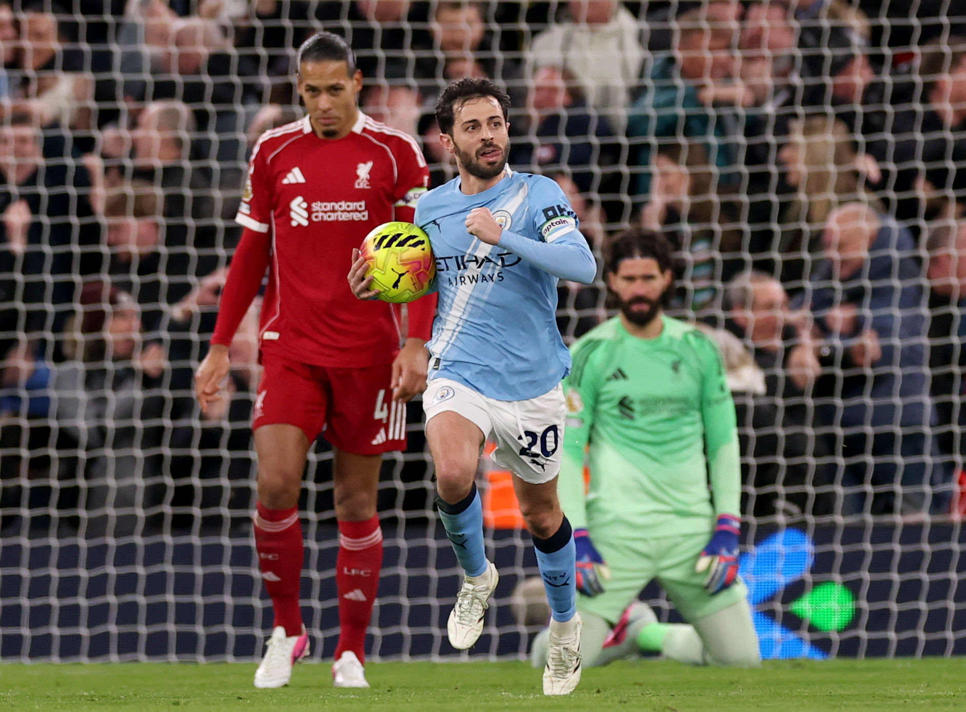 Bernardo Silva celebrates his equaliser in Liverpool's 2-1 defeat to Manchester City