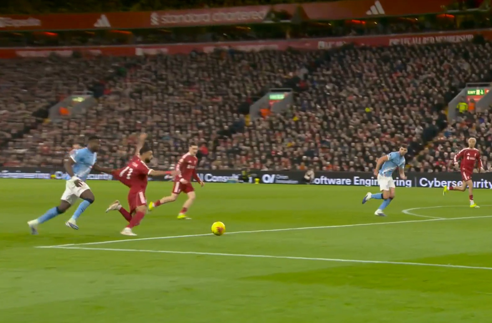 Marc Guehi avoided a red card for this shirt tug on Mo Salah