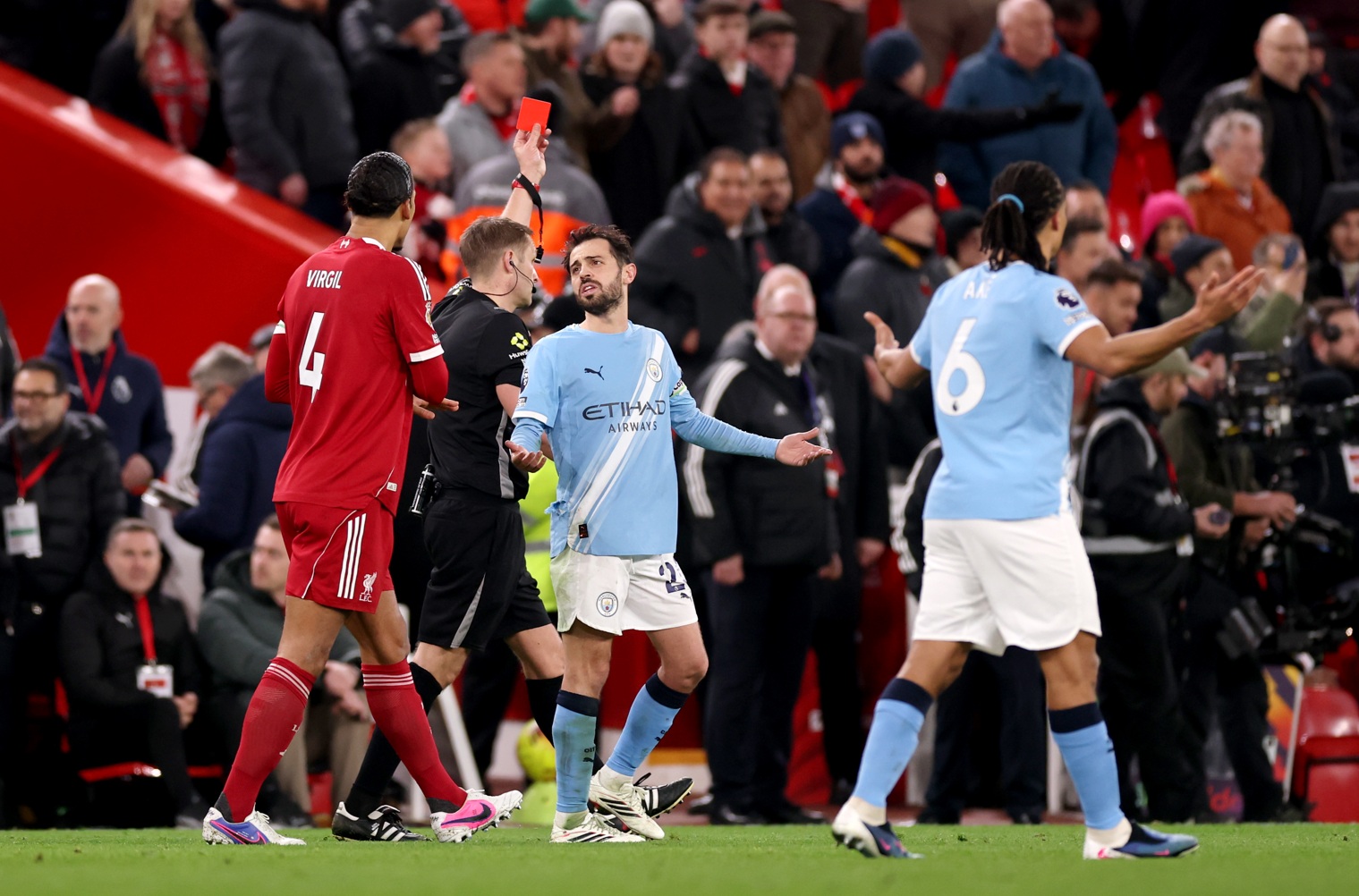 Craig Pawson showed a red card to Dominik Szoboszlai in Liverpool's defeat to Man City
