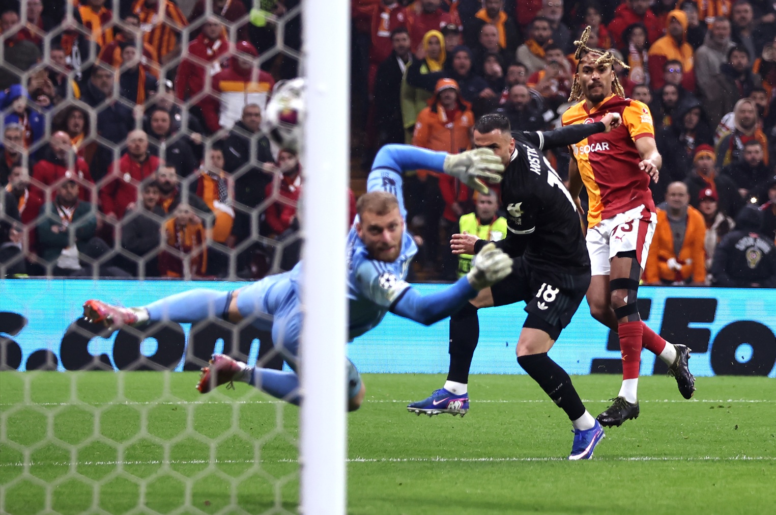 Sacha Boey scores Galatasaray's fifth goal in their 5-2 demolition of Juventus on Tuesday