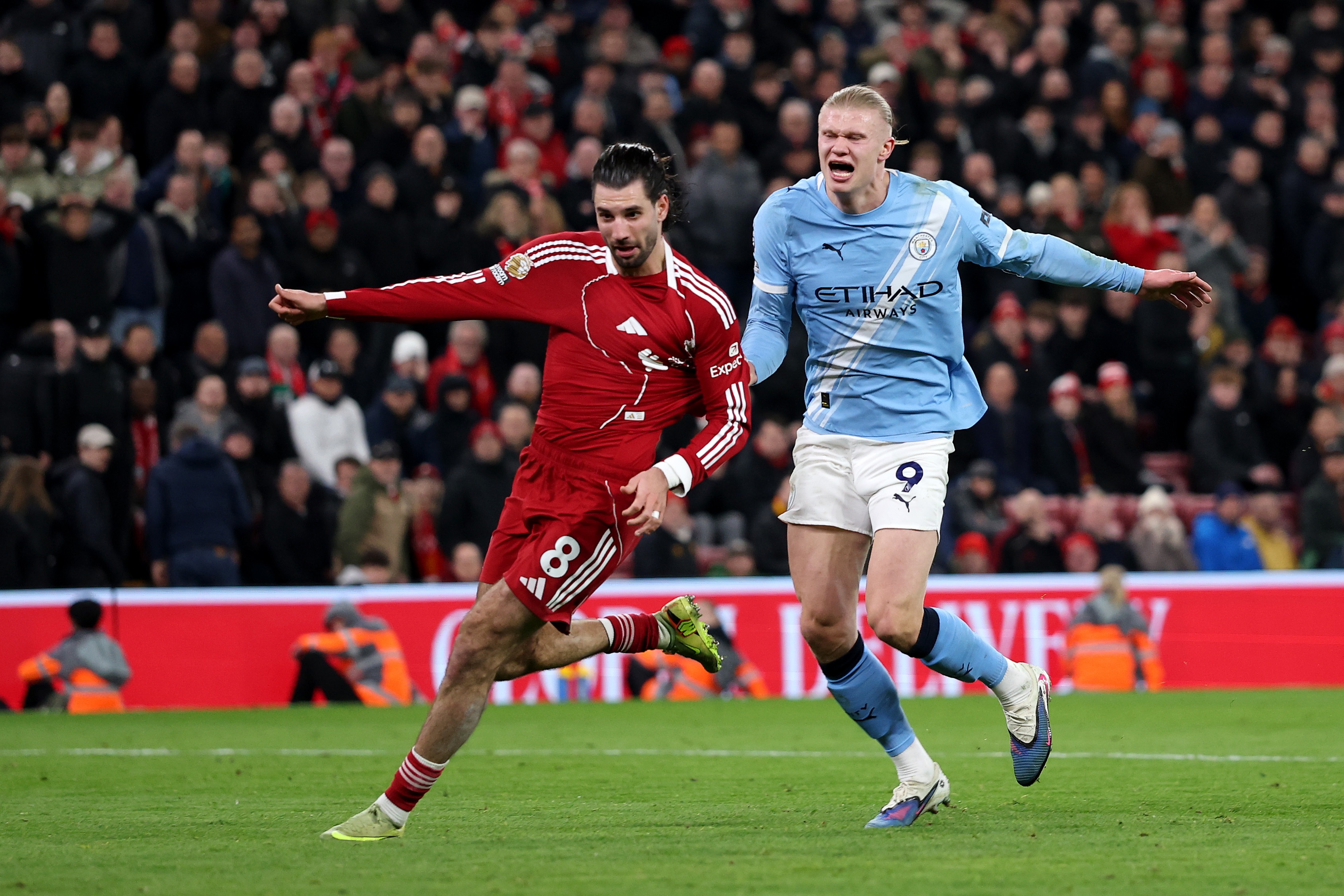 Erling Haaland's shirt pull on Dominik Szoboszlai led to the Liverpool midfielder being ultimately sent off