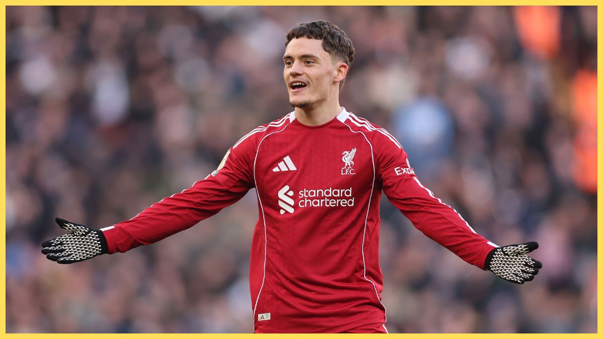 Florian Wirtz of Liverpool reacts during the Premier League match between Liverpool and Tottenham Hotspur at Anfield