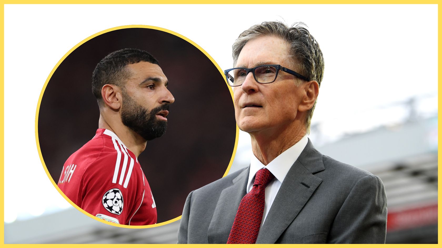 Mo Salah looks at Liverpool principal owner John W Henry.