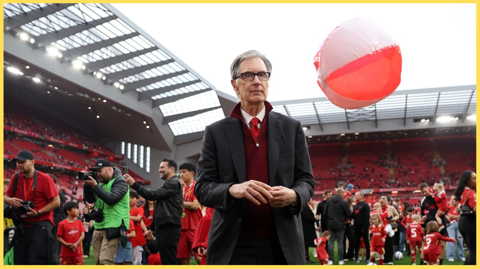 Liverpool owner John Henry pictured at Anfield on the day that the Reds were presented with the Premier League trophy