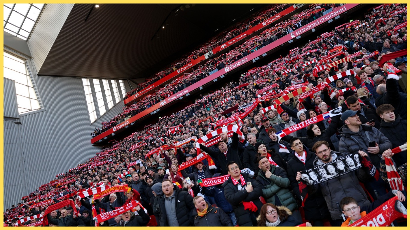 Liverpool fans sing You'll Never Walk Alone prior to the match against Spurs at Anfield