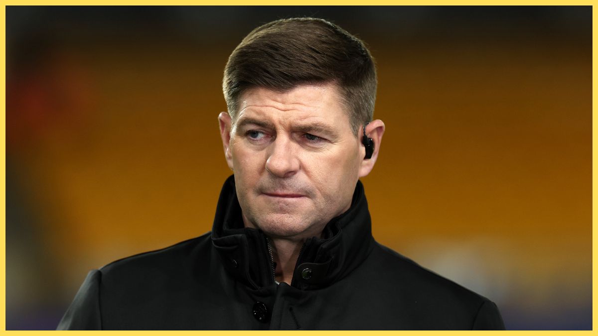 Steven Gerrard, former Liverpool player, looks on prior to the Premier League match between Wolverhampton Wanderers and Liverpool at Molineux