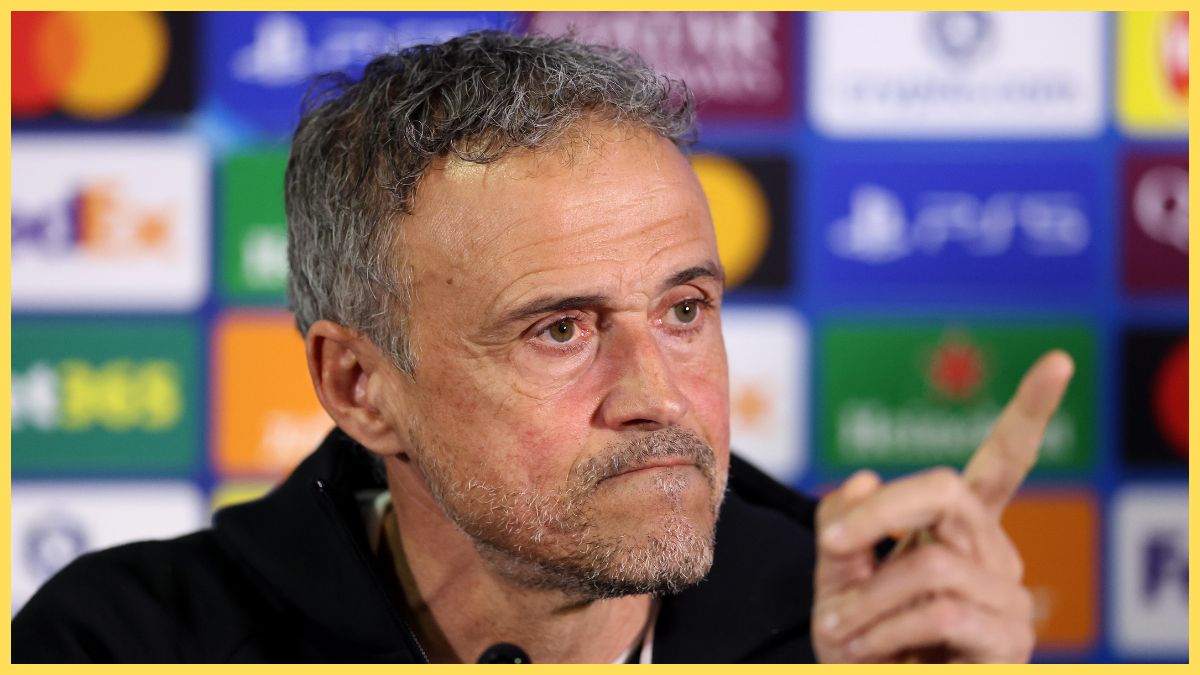 Luis Enrique, Head Coach of Paris Saint-Germain, speaks to the media