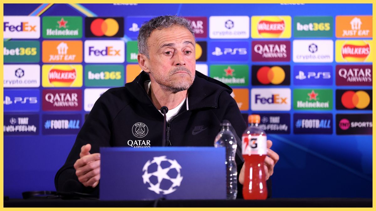 Luis Enrique, Head Coach of Paris Saint-Germain, speaks to the media
