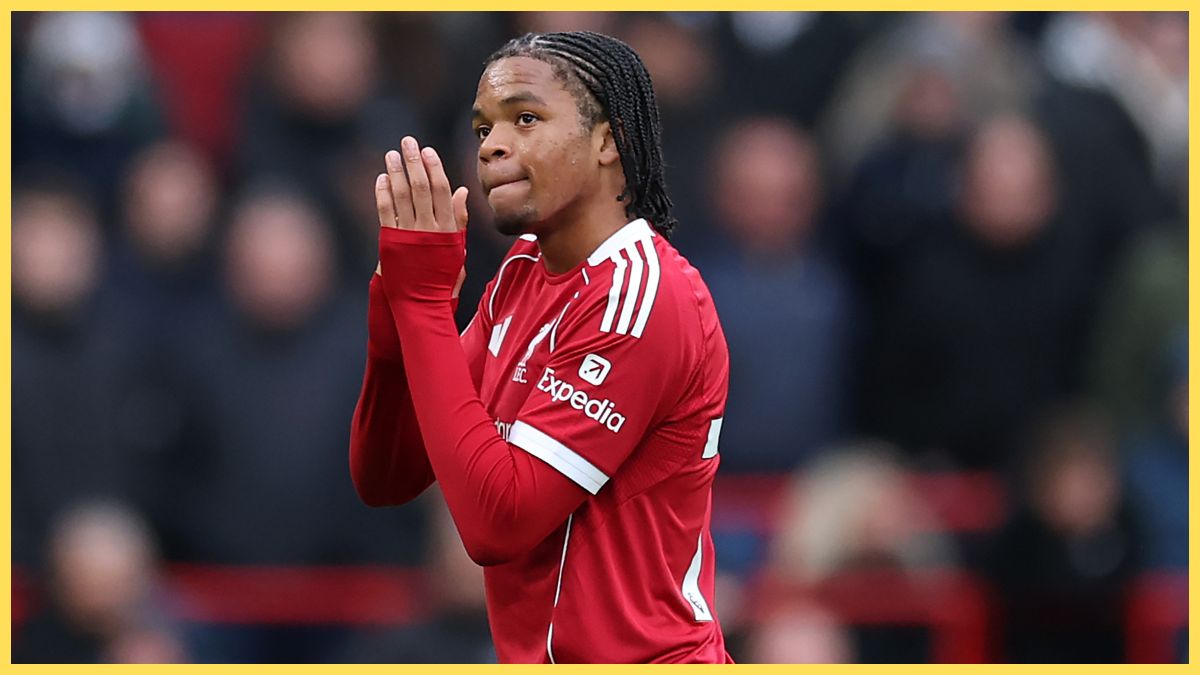 Rio Ngumoha of Liverpool shows appreciation to the fans upon substitution during the Premier League match between Liverpool and Fulham at Anfield