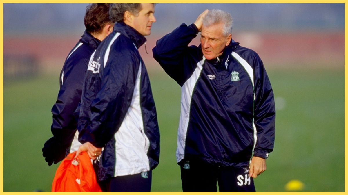 Academy Director Steve Heighway (right) keeps watch during training at The Academy in 2000