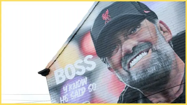 A mural of Jurgen Klopp near Anfield