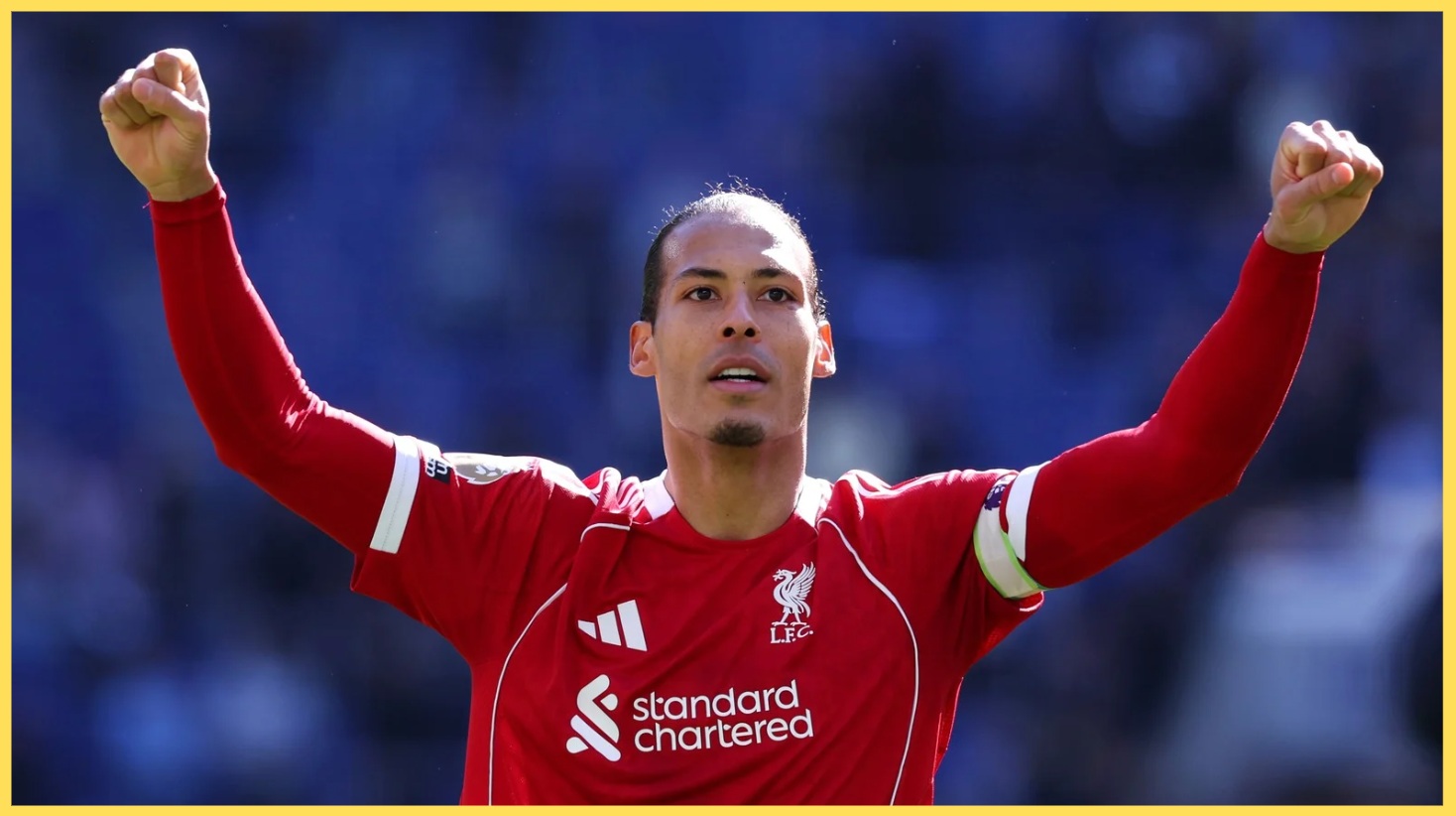 Virgil van Dijk celebrates after Liverpool's win in the Merseyside derby