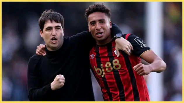 Andoni Iraola celebrates with James Hill.