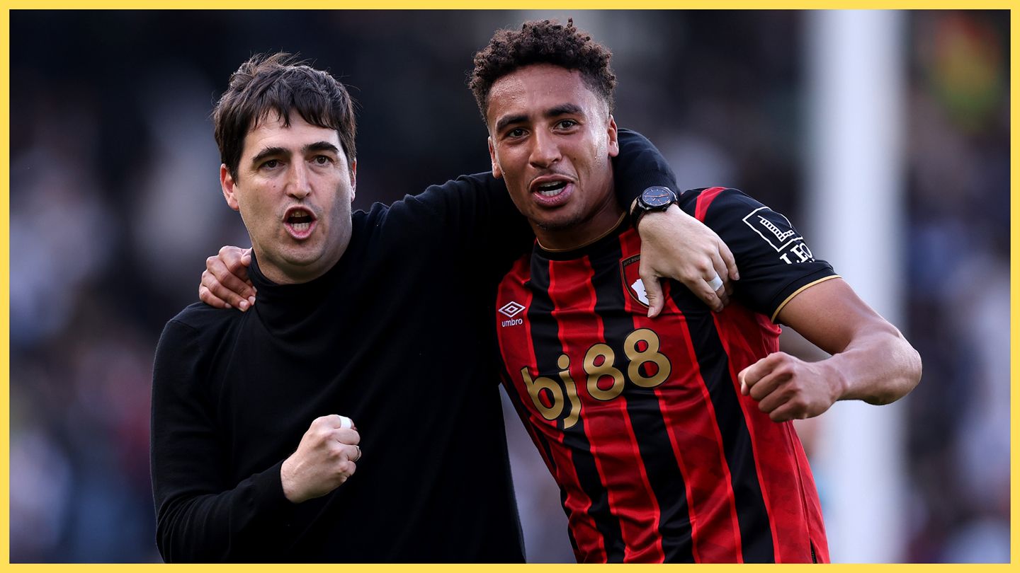 Andoni Iraola celebrates with James Hill.