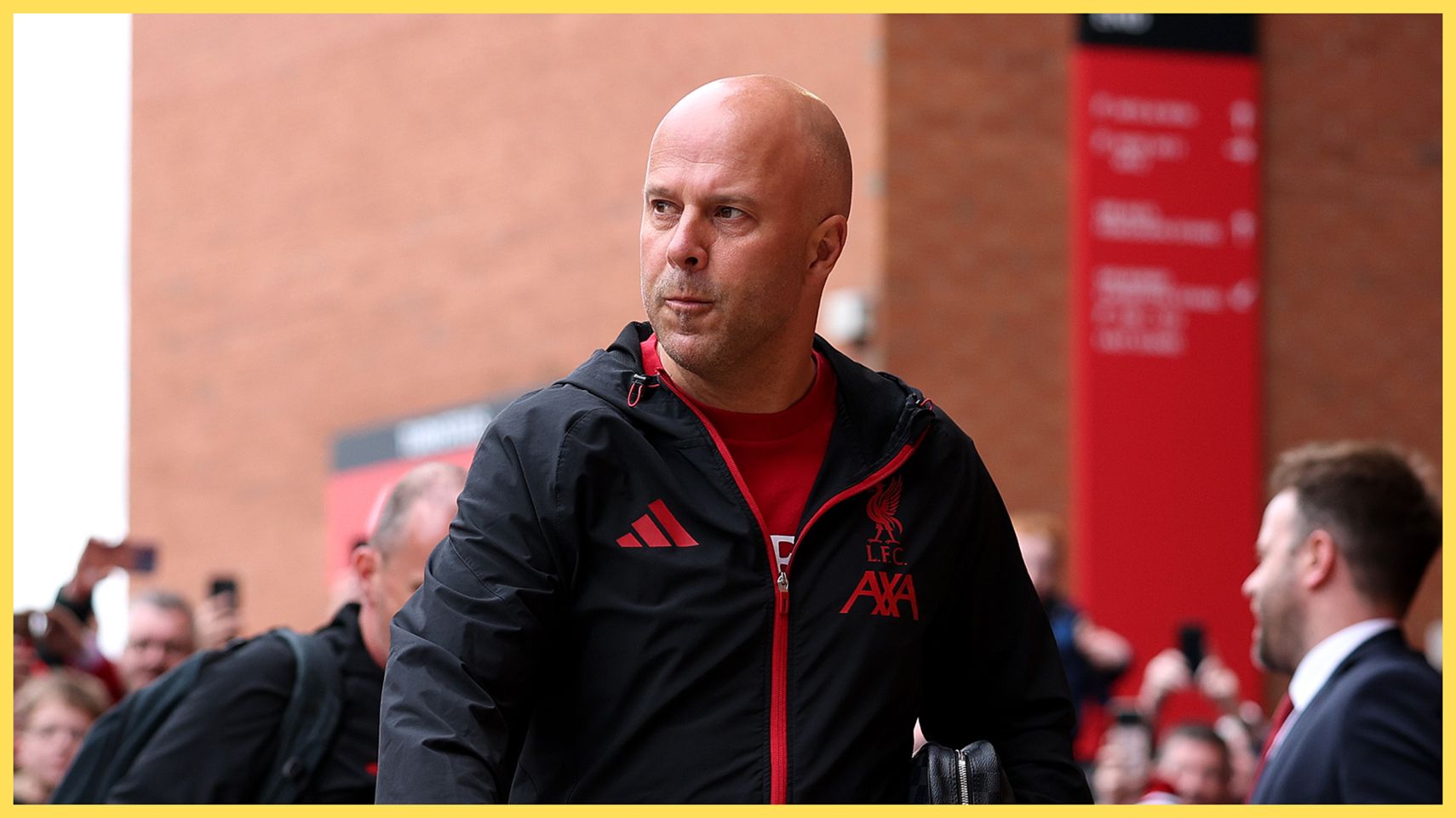 Liverpool head coach Arne Slot leaves the team bus.