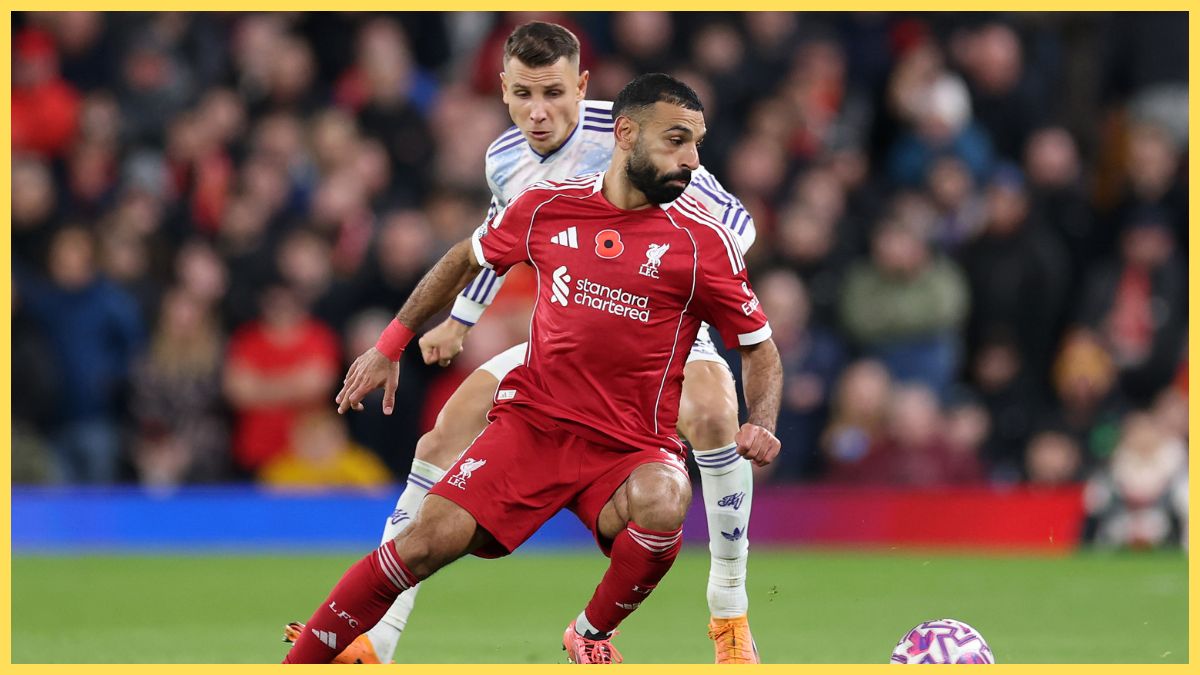 Mohamed Salah of Liverpool in action during the Premier League match between Liverpool and Aston Villa at Anfield