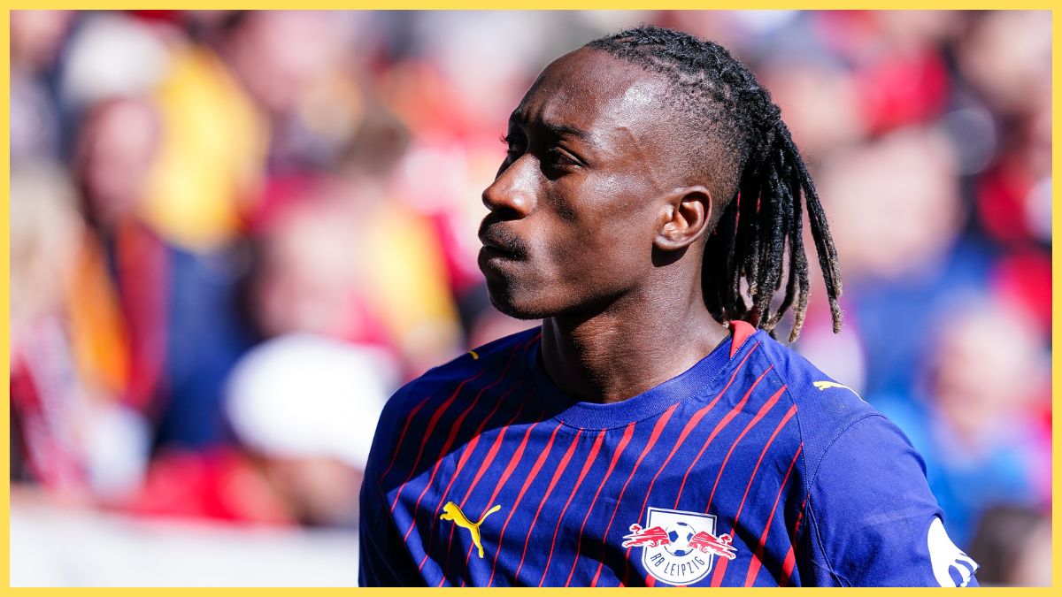 Yan Diomande of RB Leipzig looks on during the Bundesliga match between SC Freiburg and RB Leipzig at Europa-Park Stadion