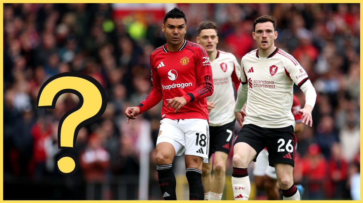 Casemiro and Andy Robertson vie for possession