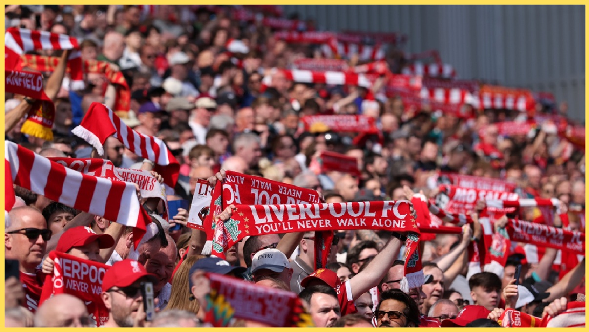 Liverpool fans sing You'll Never Walk Alone prior to a match at Anfield