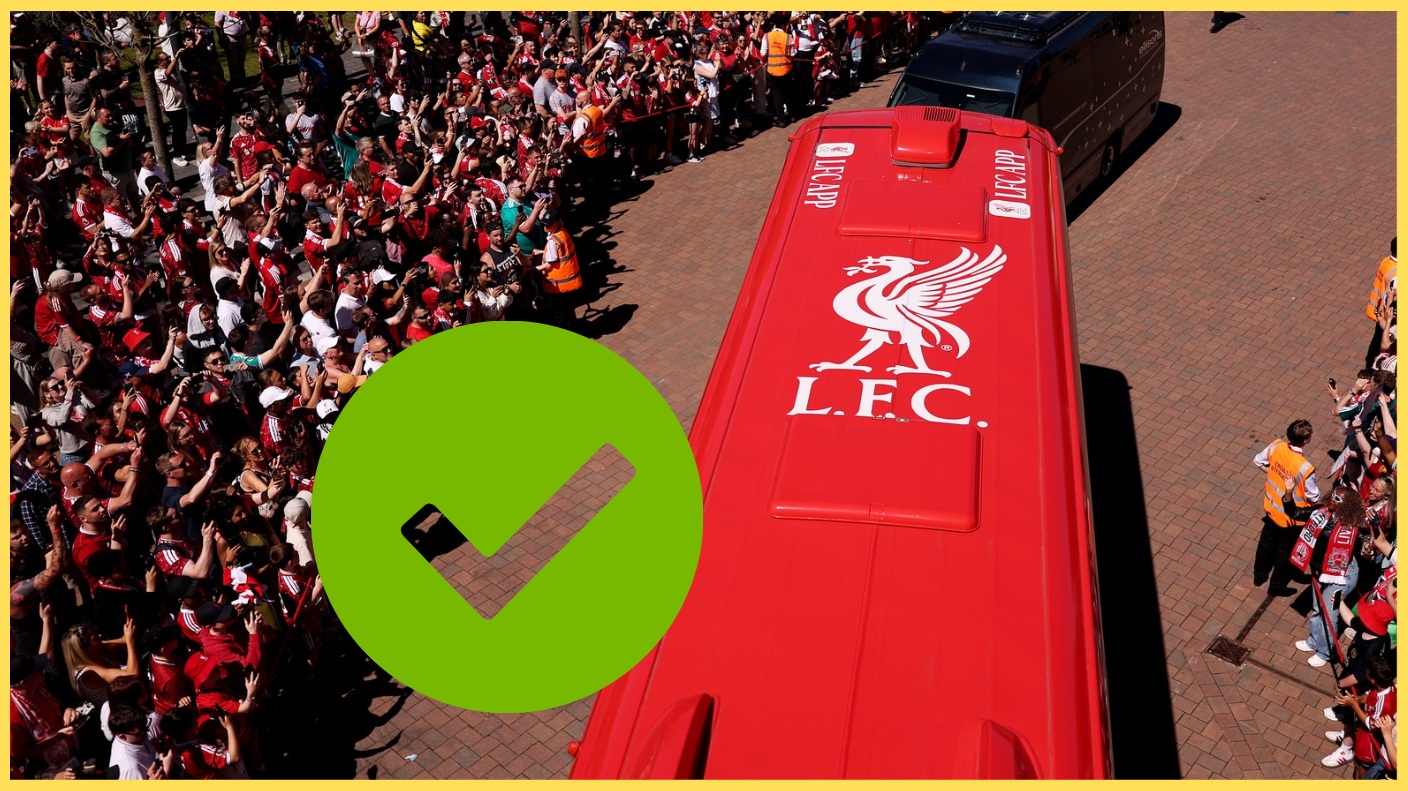 The Liverpool team bus pulls into Anfield