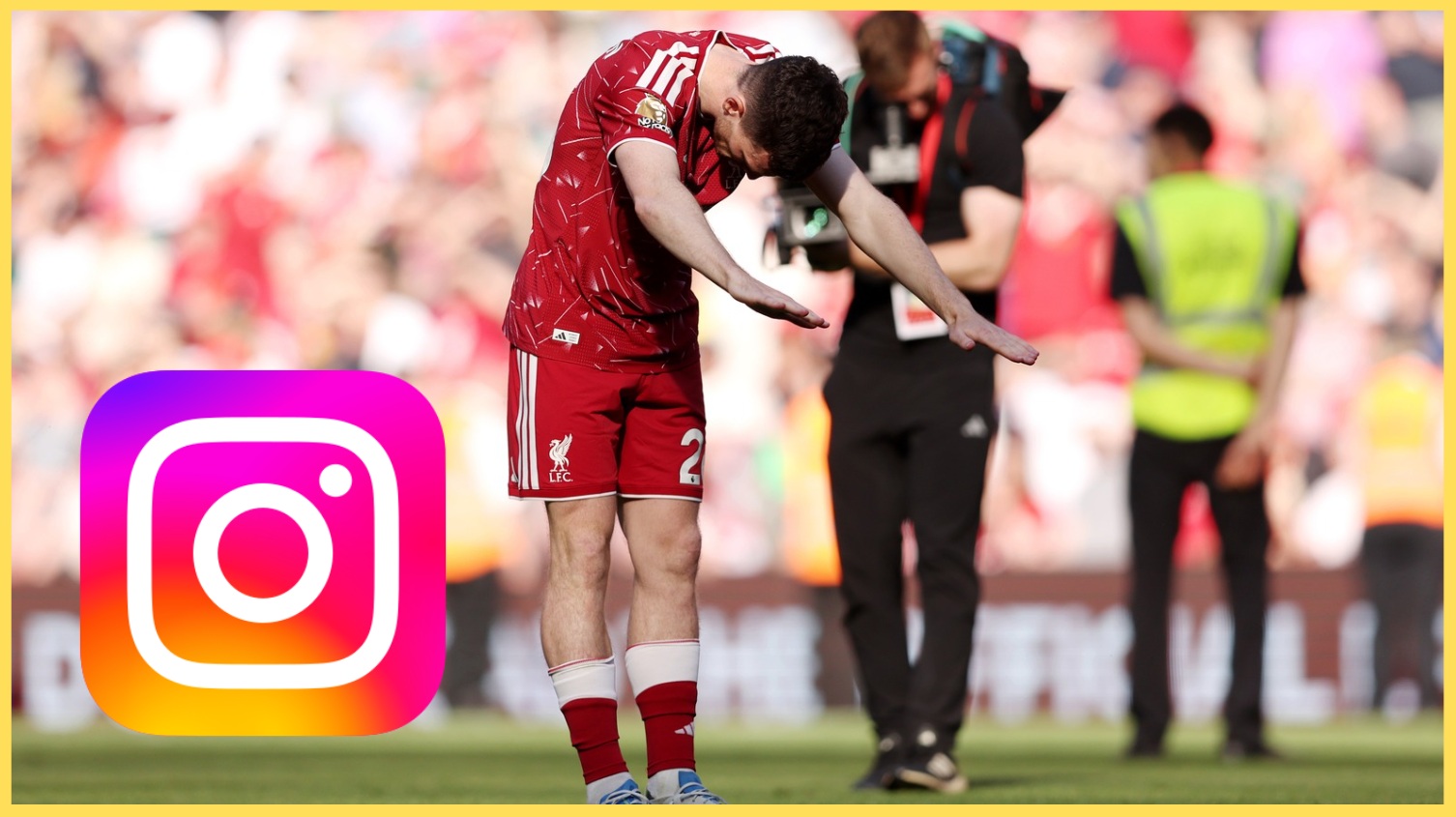 Andy Robertson bows to Liverpool fans after his final game for the club on Sunday