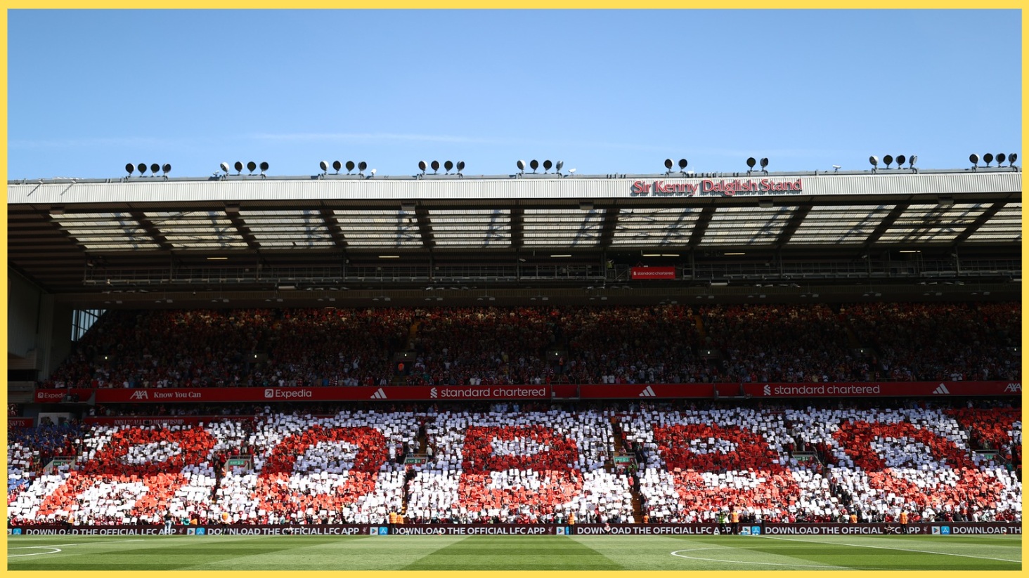 Liverpool fans display a mosaic in tribute to Andy Robertson at Anfield