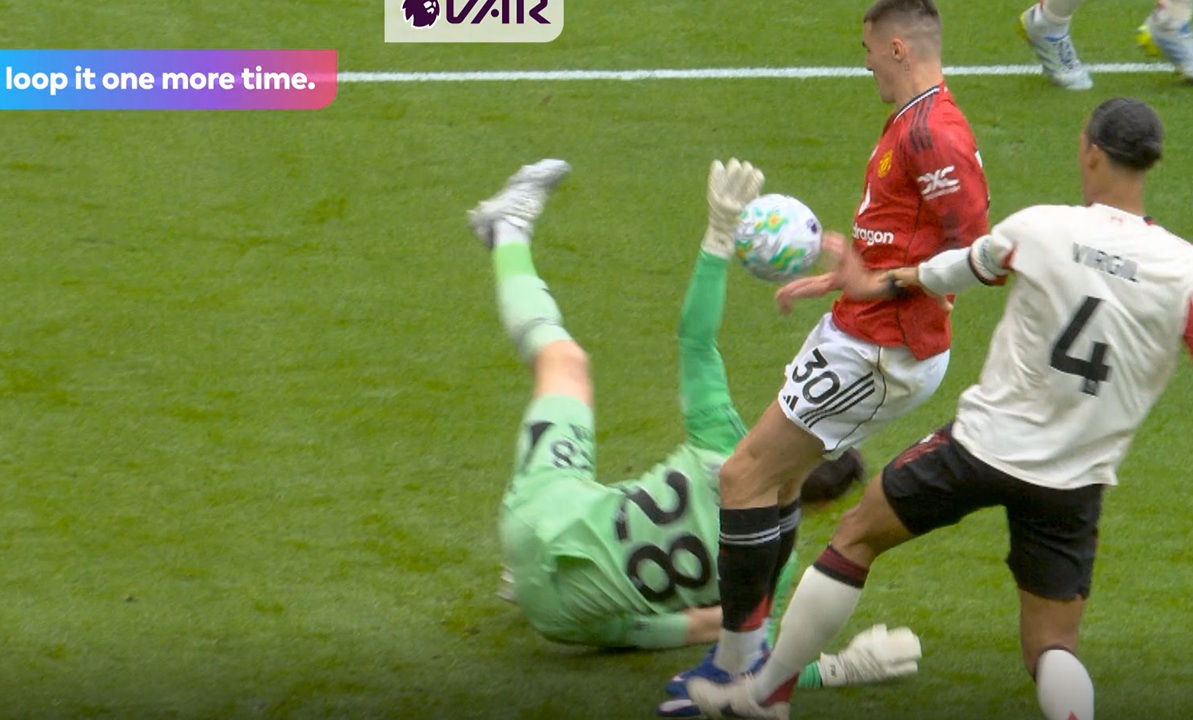 Benjamin Sesko's hand appeared to touch the ball just before he scored against Liverpool