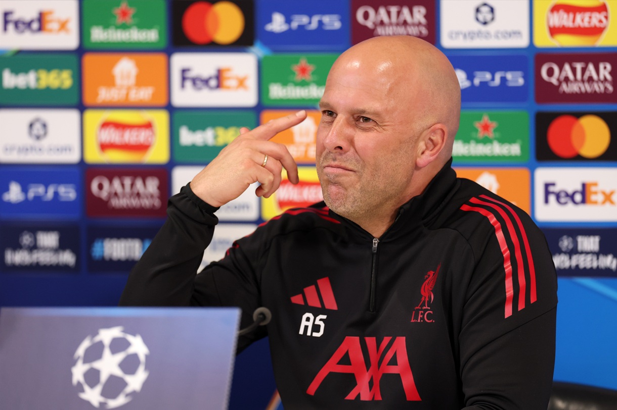Arne Slot speaks to the media prior to a Champions League fixture