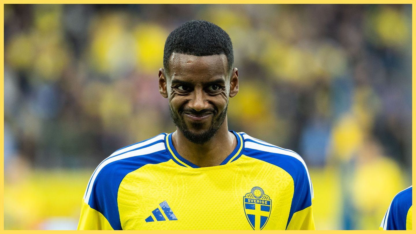 Liverpool striker Alexander Isak grimaces during Sweden game.