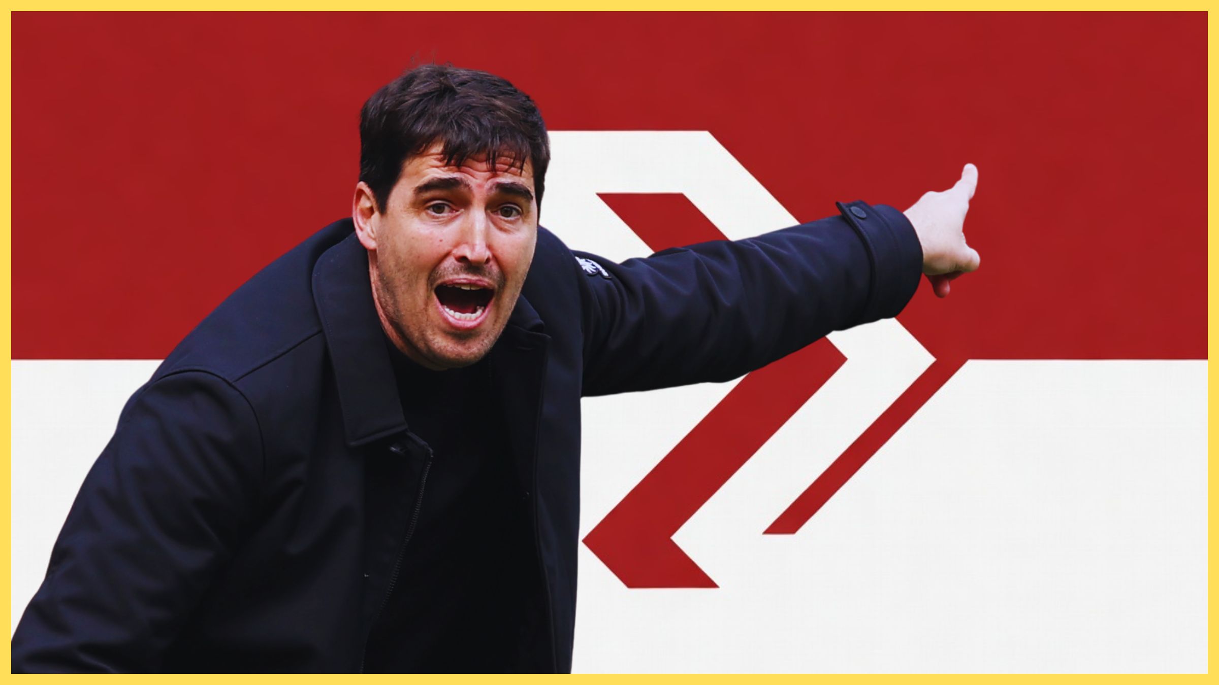 Liverpool manager Andoni Iraola points and shouts.