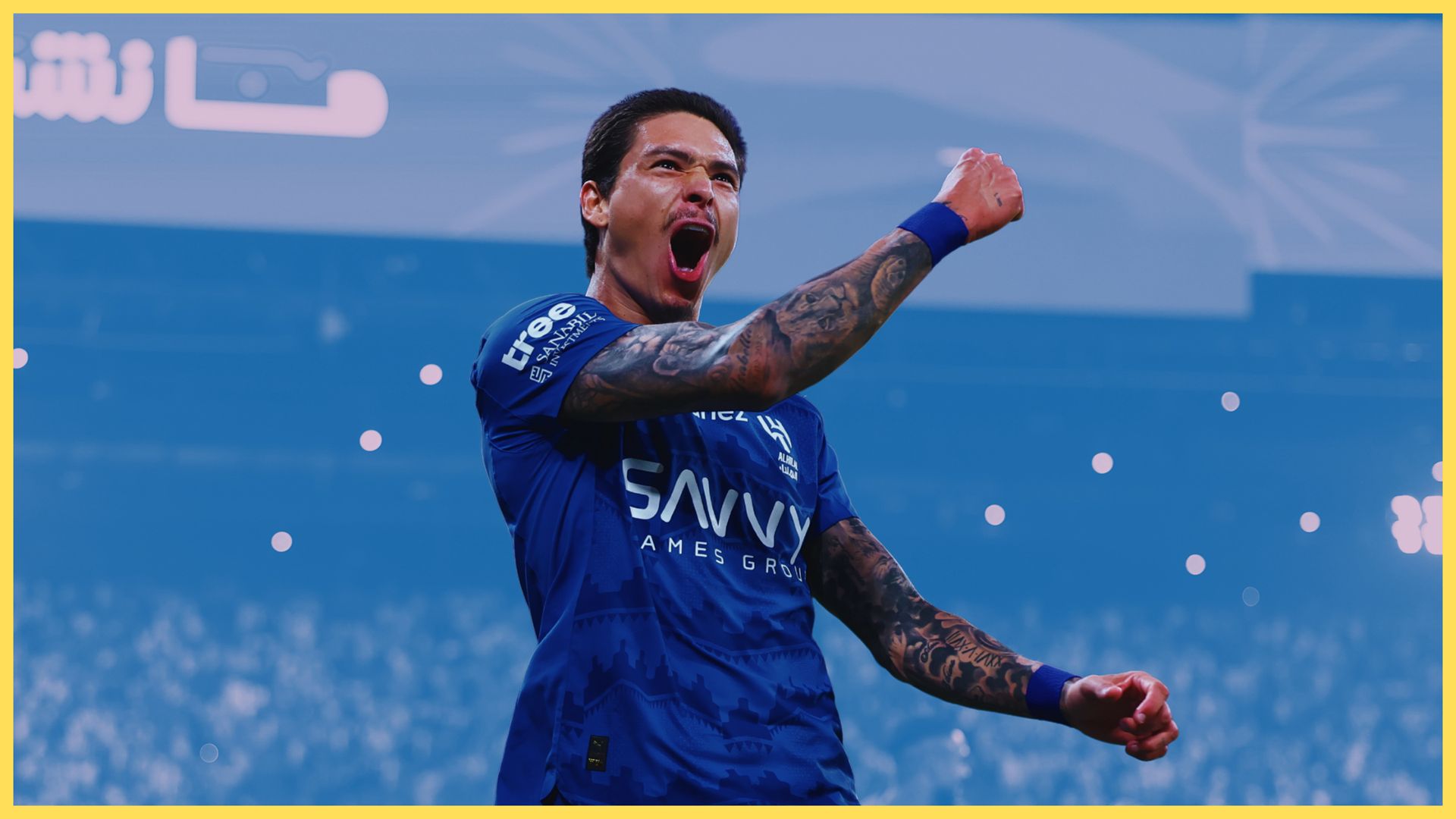 Liverpool-linked Darwin Nunez punches the air in celebration during Al-Hilal game.