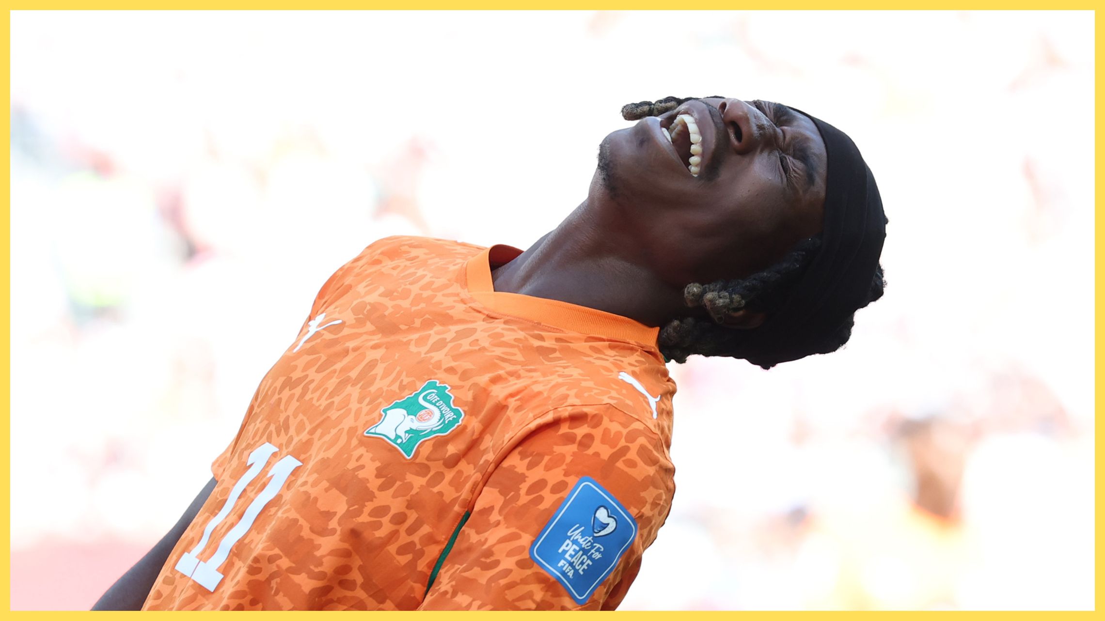 Liverpool and PSG transfer target Yan Diomande leans back and screams in frustration.