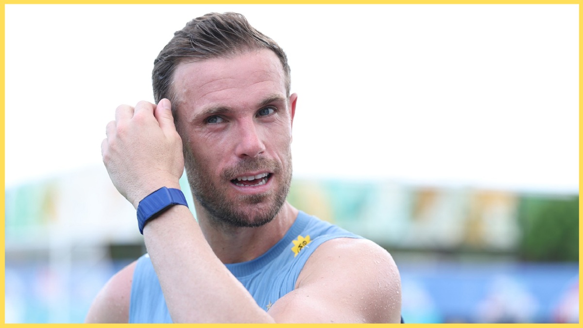 Jordan Henderson pictured in England training ahead of the World Cup