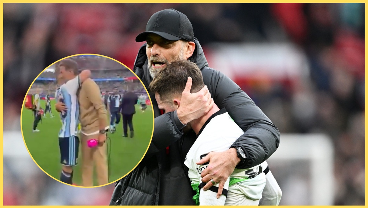 Jurgen Klopp and Alexis Mac Allister embraced after Argentina's win over Austria
