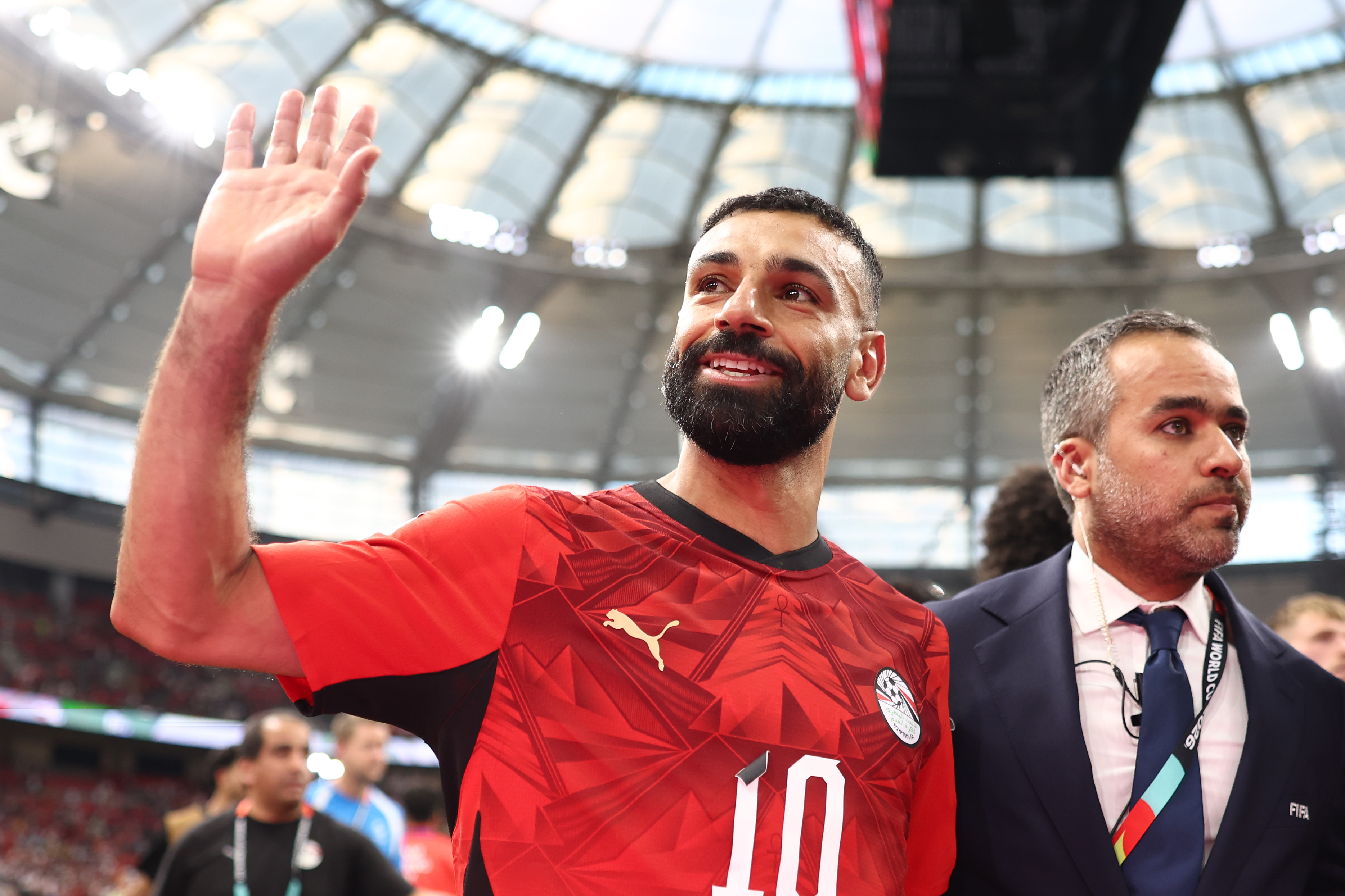 Mo Salah waves to Egypt fans after their win over New Zealand