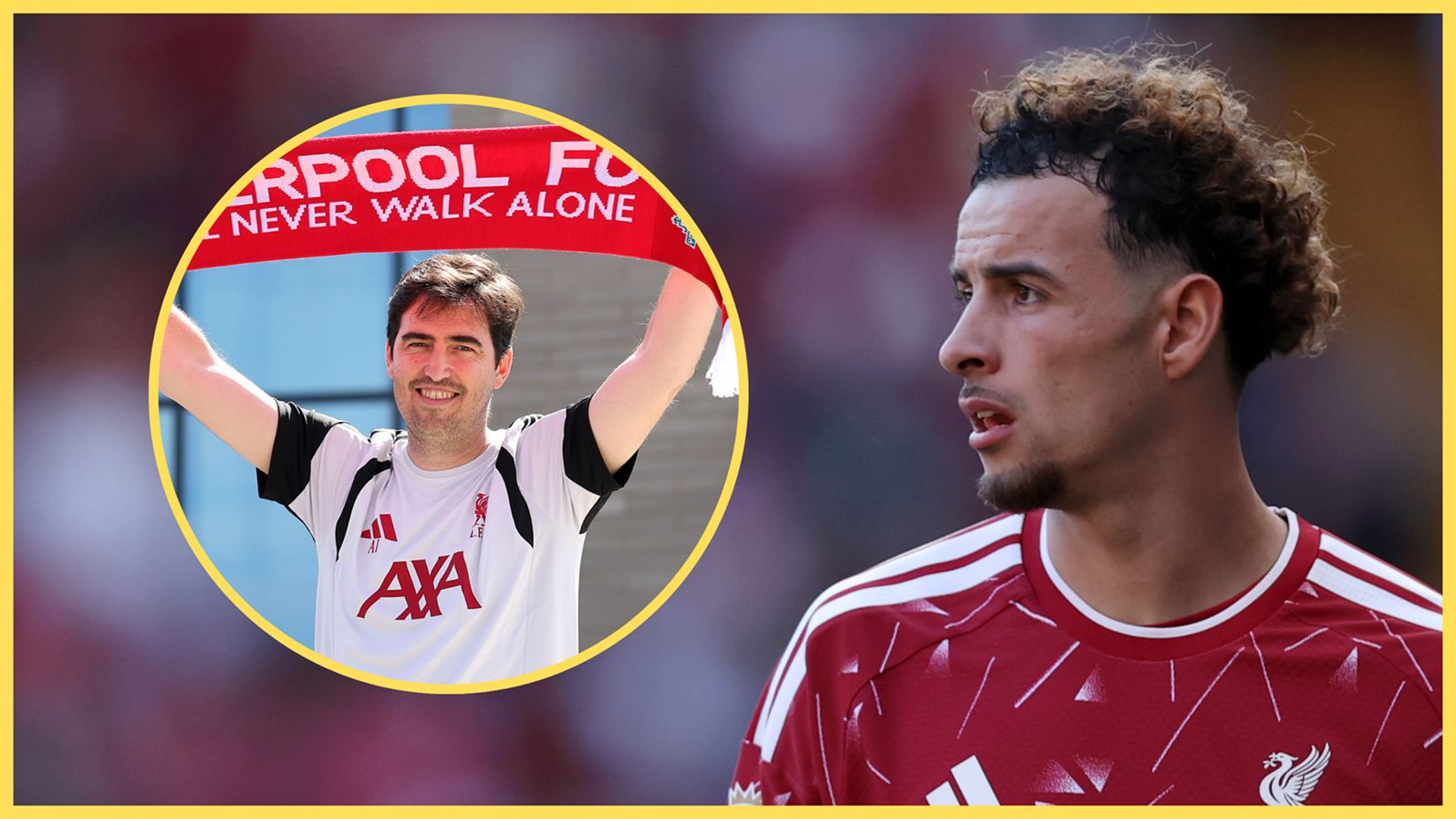 Liverpool midfielder Curtis Jones looks at new head coach Andoni Iraola.