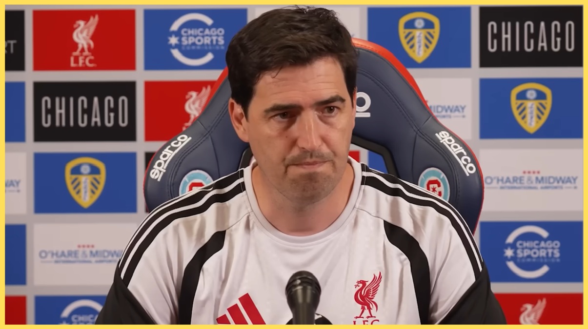 Andoni Iraola speaks to the media in Chicago during Liverpool's pre-season tour to the USA