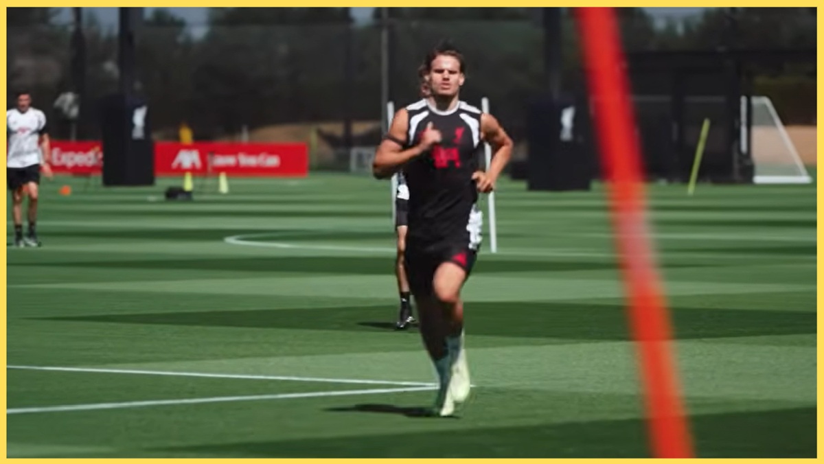 Milos Kerkez puts in the hard yards on the training ground