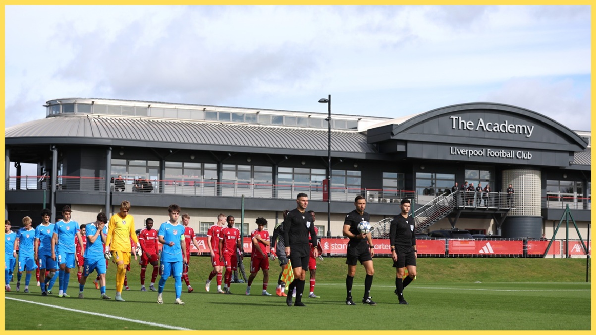 Liverpool under-19 players take to the pitch ahead of a UEFA Youth League tie