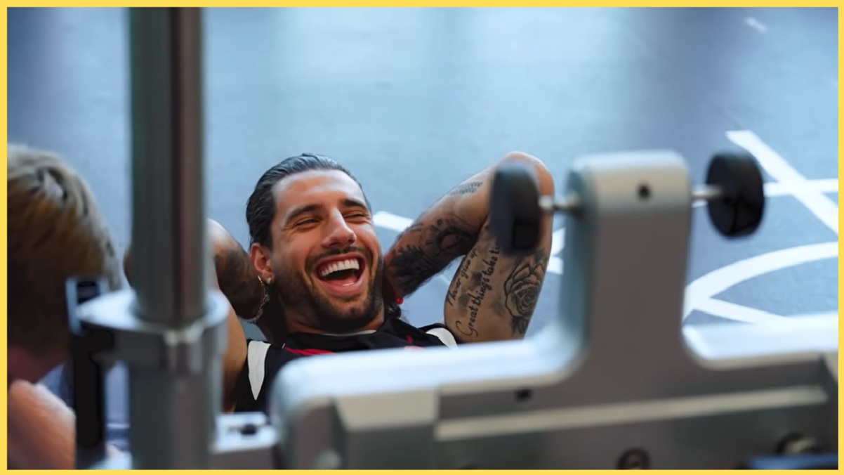 Dominik Szoboszlai in good spirits during a weights session at the AXA Training Centre