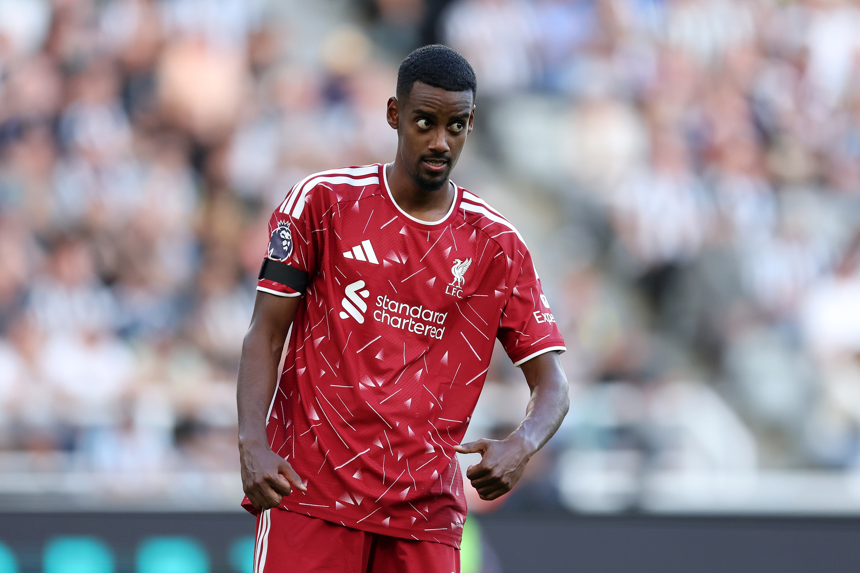 Alexander Isak looks on during Liverpool v Newcastle game at St James' Park.