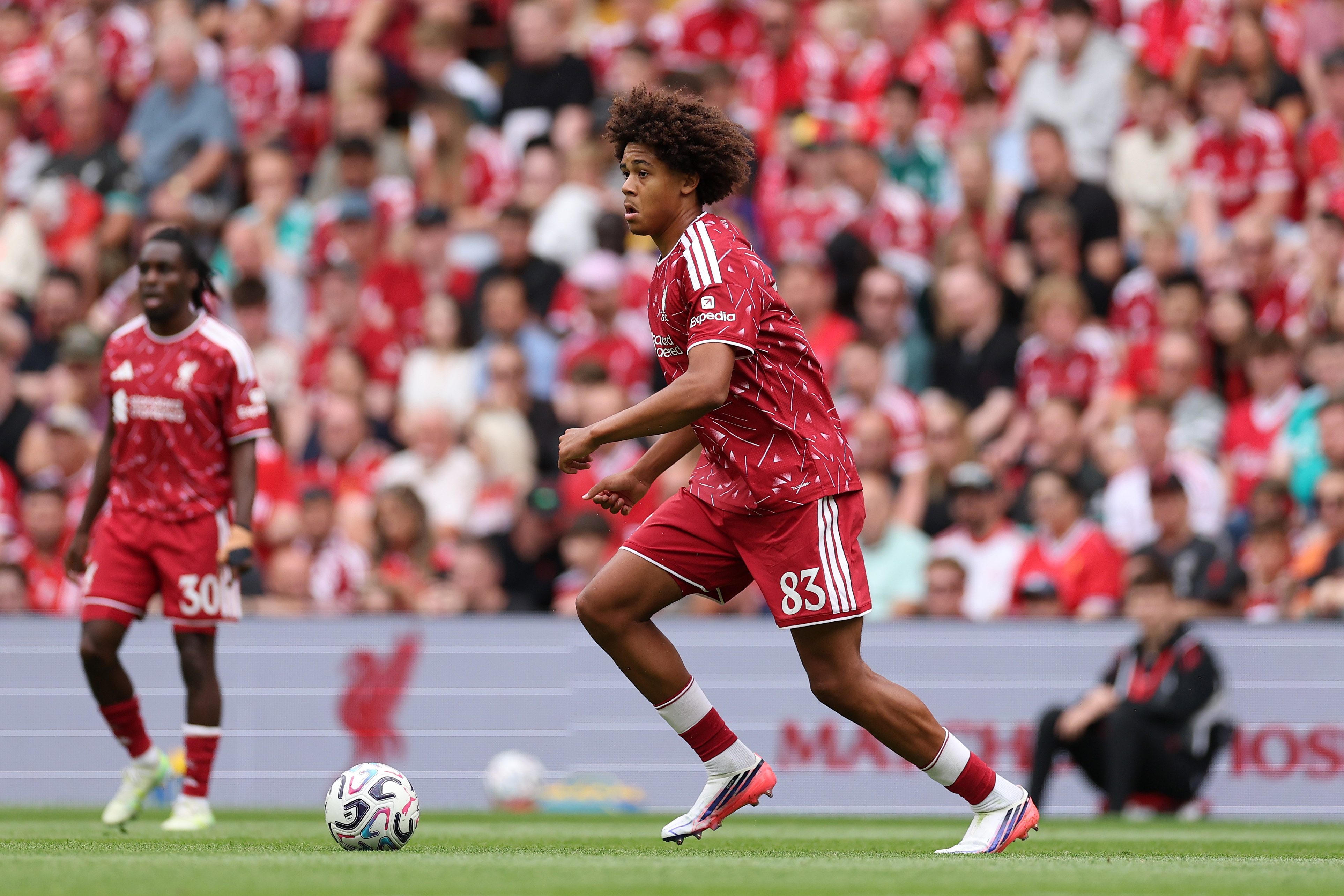 Ifeanyi Ndukwe dribbles with the ball during Liverpool's pre-season friendly with Monaco.