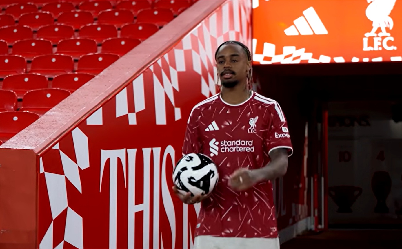 Bradley Barcola walks out of the tunnel at Anfield after completing his move to Liverpool