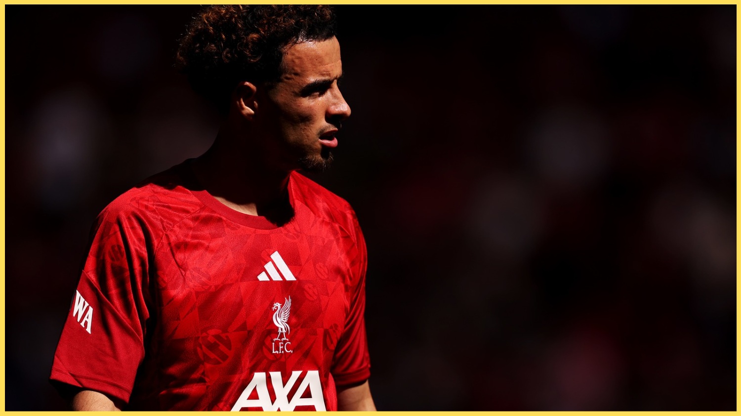 Curtis Jones pictured during a pre-match warmup for Liverpool