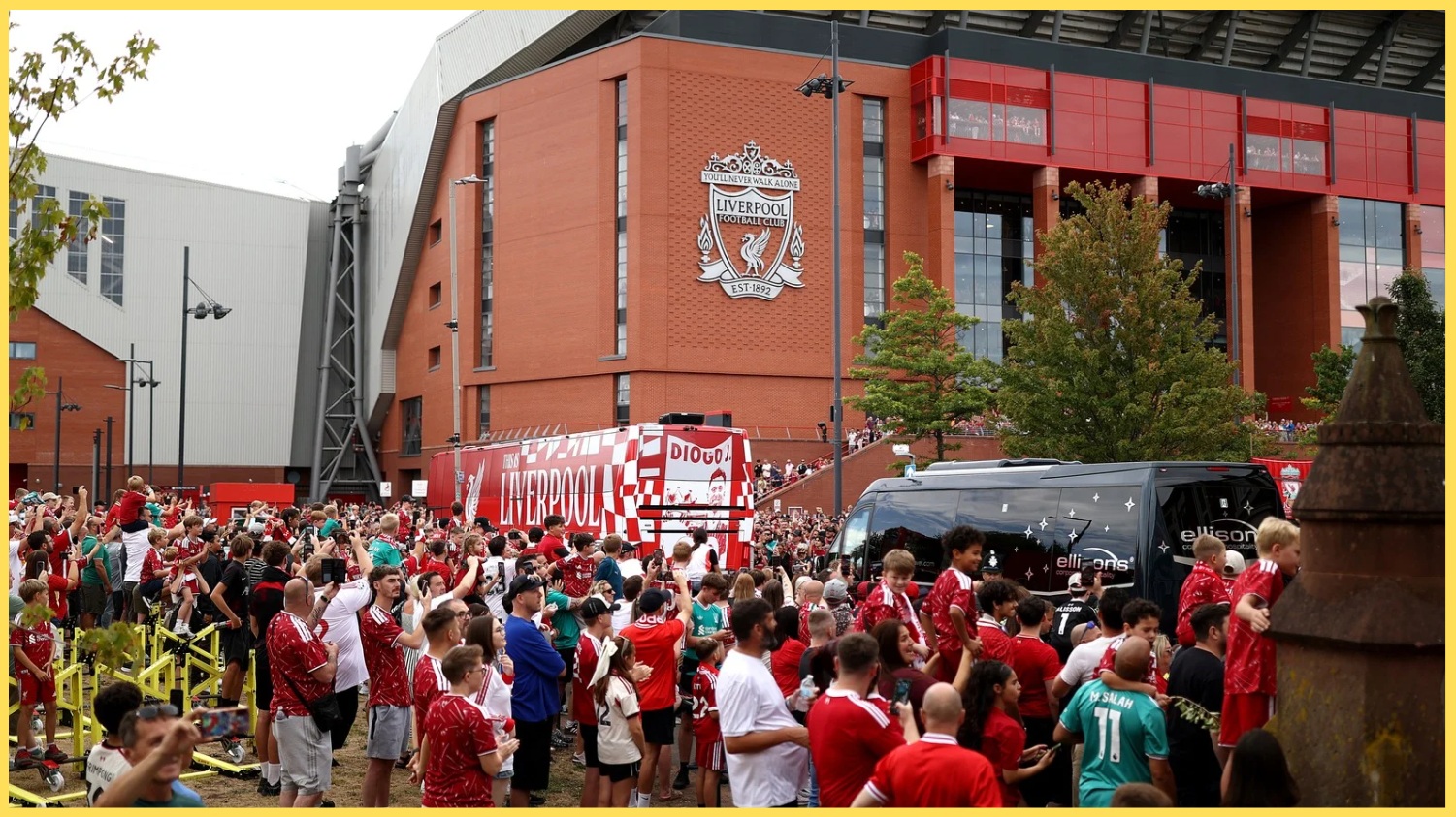 Liverpool fans gather outside Anfield on matchday