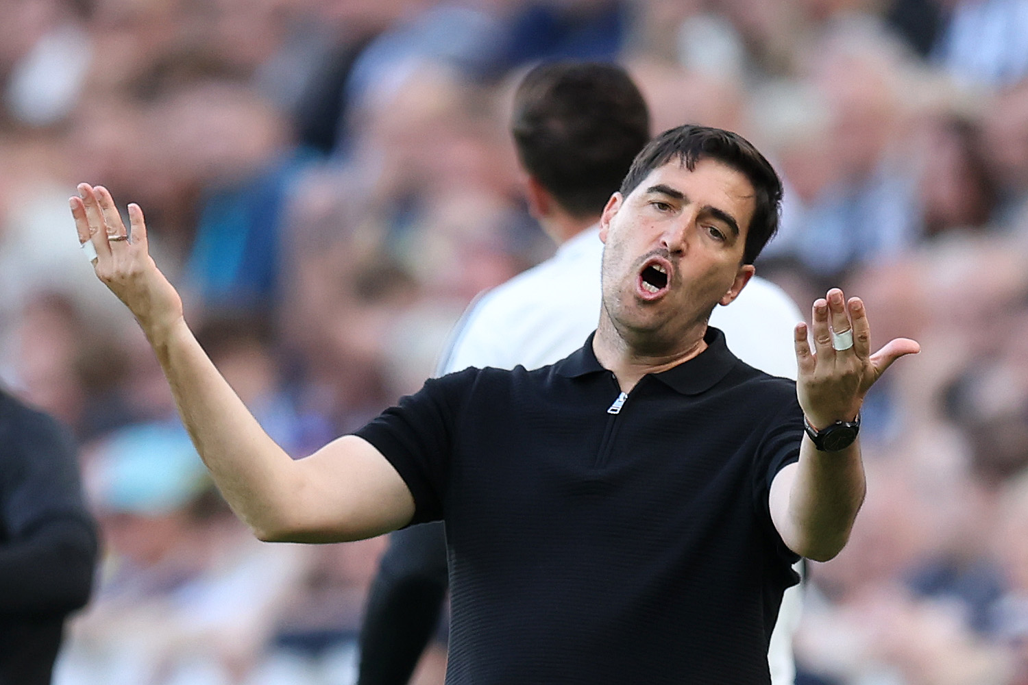 Andoni Iraola throws up his arms in frustration