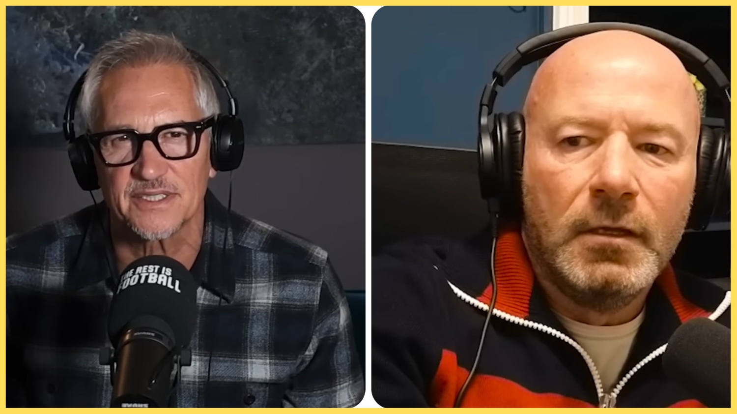 Gary Lineker and Alan Shearer pictured during a recording of The Rest is Football