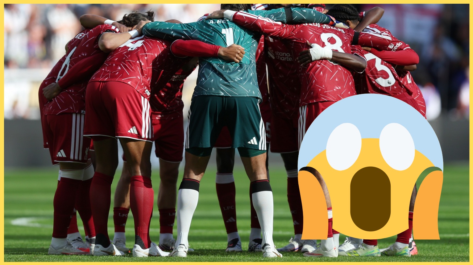 Liverpool players form a huddle before their match against Newcastle