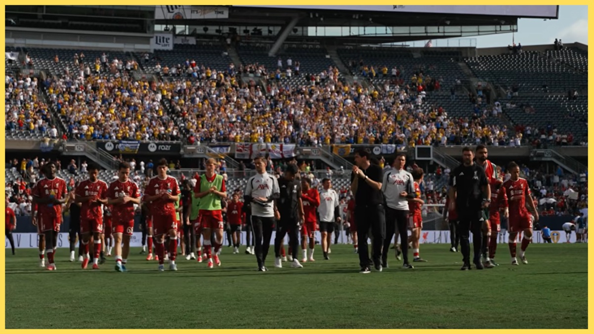 Liverpool players and coaches undergo a lap of appreciation after the friendly against Leeds