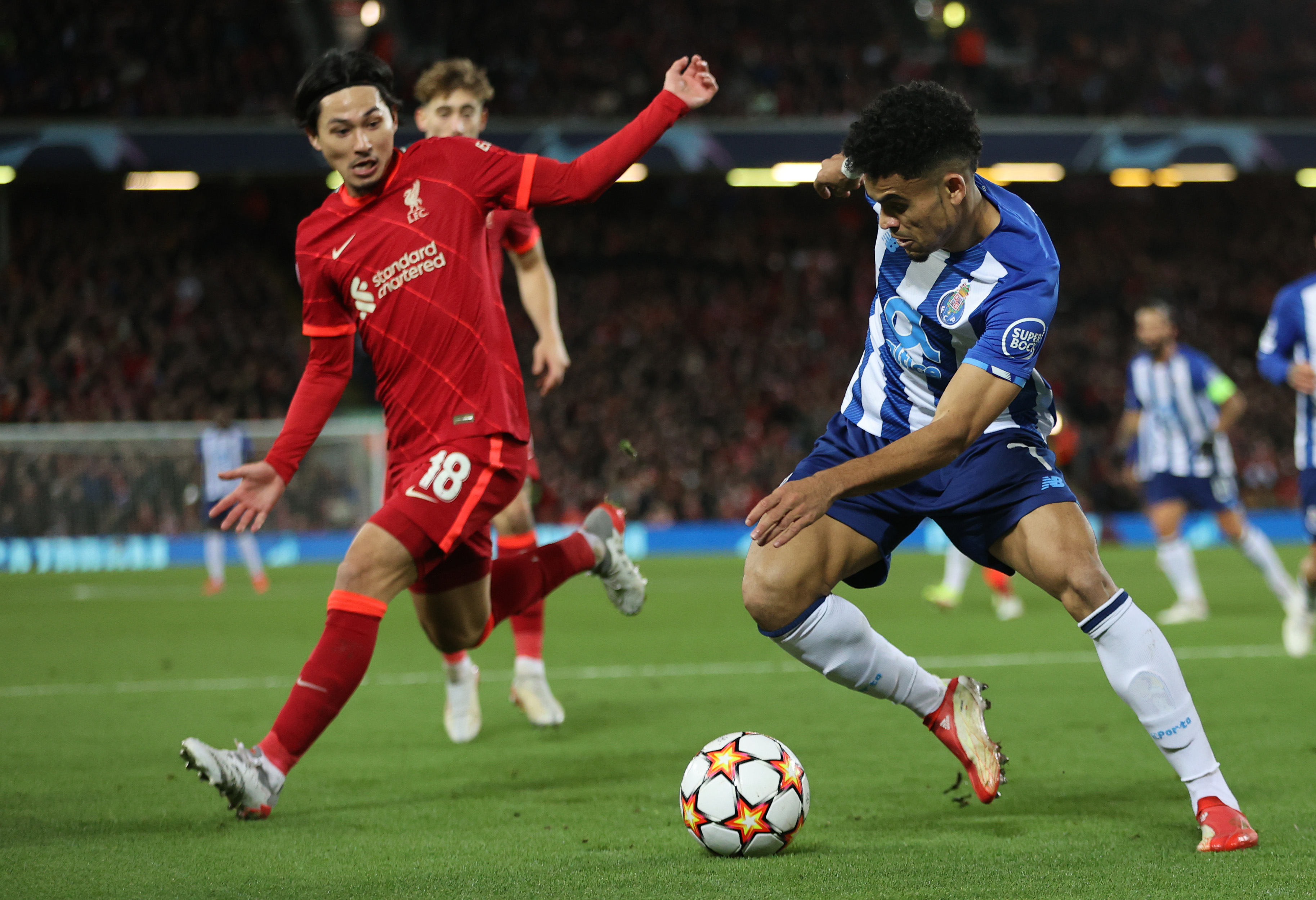 Takumi Minamino and Luis Diaz faced each other at Anfield when Liverpool hosted Porto in November 2021
